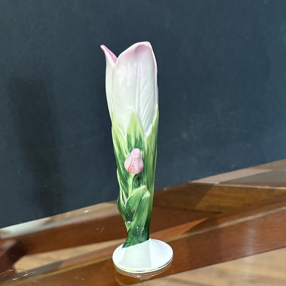 Lefton Pink and Green Floral Porcelain Bud Vase